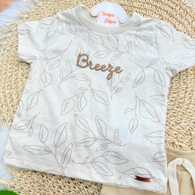 Conj. Camiseta Breeze e Bermuda em Moletinho - Areia e Marrom